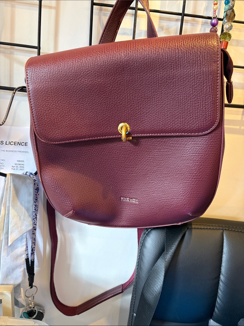Pixie Mood Burgundy Textured Leather Backpack Crossbody